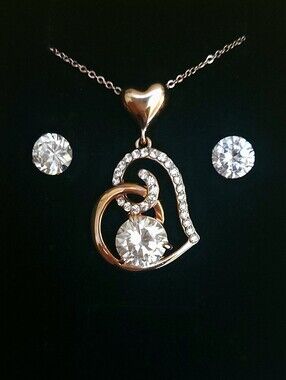 Rose Gold Heart Shaped Necklace, Earrings And Custom Ring